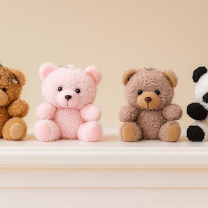 Mini Teddy Bear Keychain and Panda Keychain with Handmade Necklace: Soft Plush Bag Charm image 10