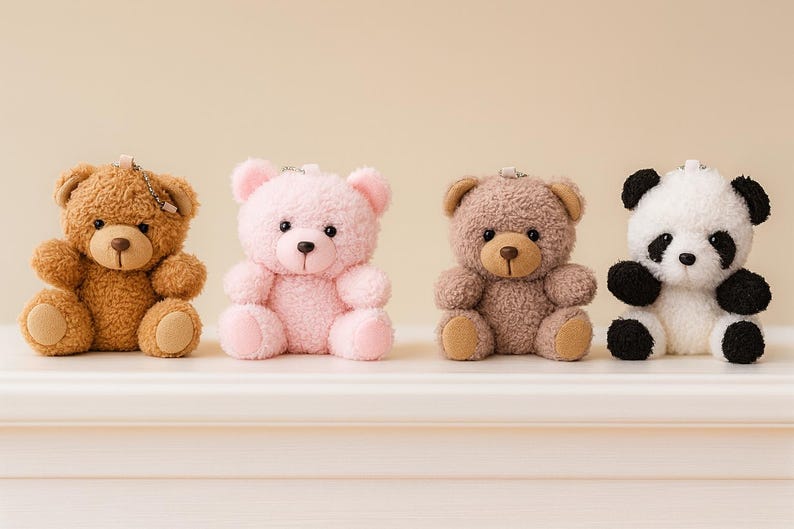Mini Teddy Bear Keychain and Panda Keychain with Handmade Necklace: Soft Plush Bag Charm image 10