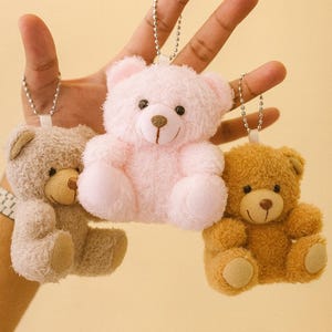 Mini Teddy Bear Keychain and Panda Keychain with Handmade Necklace: Soft Plush Bag Charm image 3