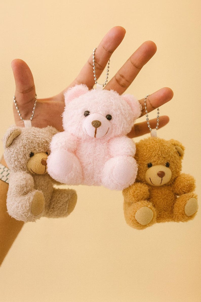 Mini Teddy Bear Keychain and Panda Keychain with Handmade Necklace: Soft Plush Bag Charm image 3