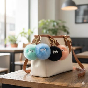 Fluffy Pompom Keychain with Googly Eyes Bag Charm | Phone Charm and Car Accessory