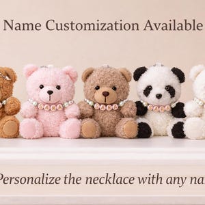 Mini Teddy Bear Keychain and Panda Keychain with Handmade Necklace: Soft Plush Bag Charm