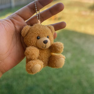Mini Teddy Bear Keychain and Panda Keychain with Handmade Necklace: Soft Plush Bag Charm Brown 2