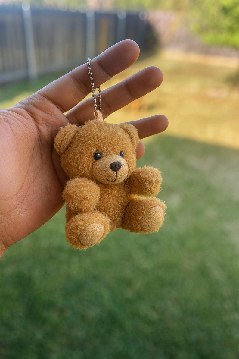 Mini Teddy Bear Keychain and Panda Keychain with Handmade Necklace: Soft Plush Bag Charm Brown 2