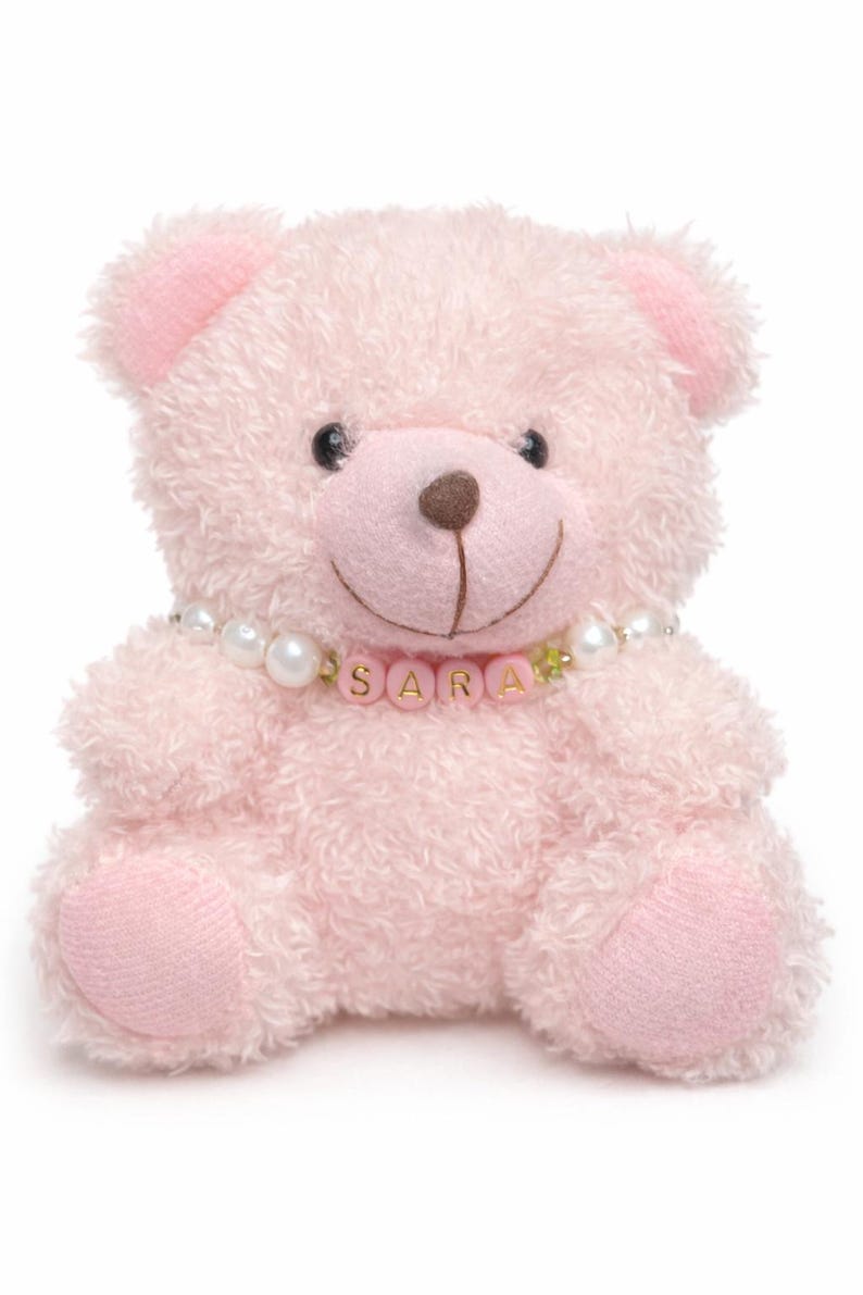 Mini Teddy Bear Keychain and Panda Keychain with Handmade Necklace: Soft Plush Bag Charm Pink