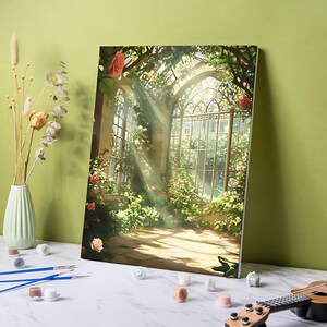 Sonnenlicht Gewächshaus Malen nach Zahlen Kit: Rosen DIY Acrylbild auf Leinwand Bild 3