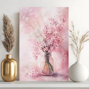 Pink Vase Flower Paint by Numbers Kit for Adults, Spring Vibe 24 Colors DIY Acrylic Painting Home Decor, Floral Wall Art Easy to Start