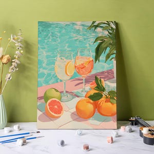 Fruit Cocktail Paint by Numbers Kit, Fresh Summer Juice 24 Colors DIY Acrylic Painting Wall Art Home Decor, Easy to Start