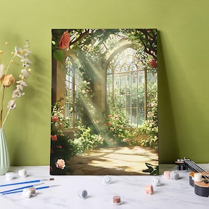 Kit de peinture par numéros pour serre Sunlight : peinture acrylique DIY roses