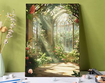 Zestaw do malowania po numerach „Sunlight Greenhouse”: Róże DIY – obraz akrylowy na płótnie