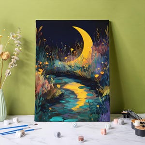 Helles Mondlicht im Dunkeln Malen nach Zahlen Kit, Quiet Midnight 24C DIY Malen nach Zahlen Handgemachte Wandkunst Leinwandfarbe Wohnkultur Acrylkunst