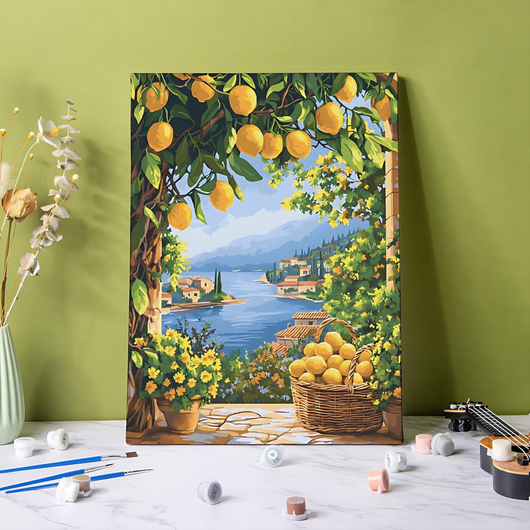 Lemon Landscape Paint by Number Kit: DIY Framed Canvas Wall Art