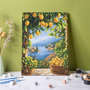 Lemon Season Paint by Number for Adults, 24c DIY Natural Landscape Paint by Number Kits Framed Canvas, Oil Painting for Home Wall Decor