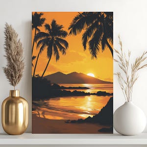 Meer Sonnenuntergang Malen nach Zahlen Kit für Erwachsene, Tropische Sommerlandschaft 24 Farben DIY Acrylmalerei Home Decor, Orange Strand Wandkunst