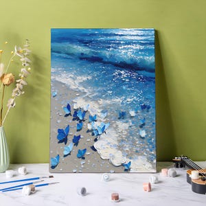 Blue Ocean Paint by Numbers Kit for Adults, 24 Colors DIY Acrylic Painting Kits Flower Blossoming Scenery Home Decor Nature Floral Wall Art
