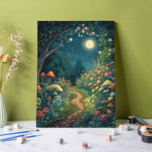 Moonlight Road Malen nach Zahlen Kit für Erwachsene, Verträumte Mondnacht 24 Farben DIY Acrylmalerei Home Decor, Märchen Themen Wandkunst