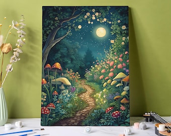 Moonlight Road Malen nach Zahlen Kit: Verträumte Märchennacht, DIY Acrylbild auf Leinwand, anfängerfreundliches Malen nach Zahlen Kit