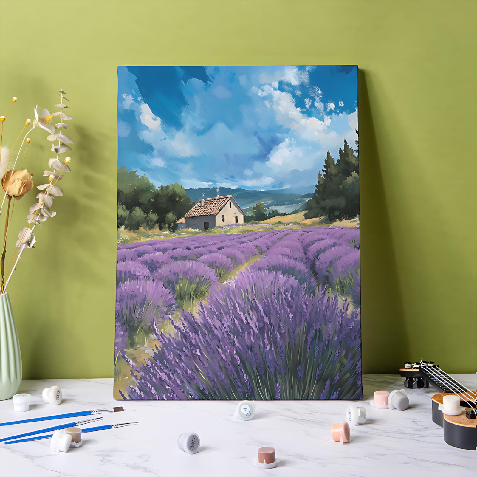Lavender Field Paint by Numbers Kit: DIY Acrylic Painting, Floral