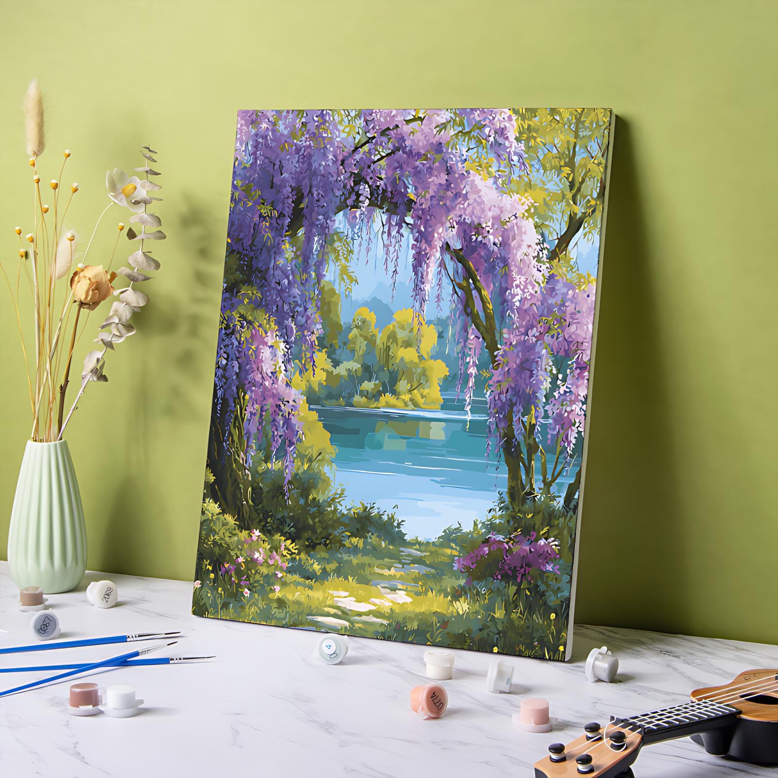 Lakeside Wisteria Paint by Numbers Kit, DIY Floral Wall Art