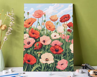 Corn Poppy Paint by Numbers Kit: DIY Acrylic Flower Field Painting