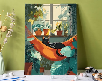 Cat in Hammock Paint By Numbers Kit, DIY Acrylic Painting, Home Decor