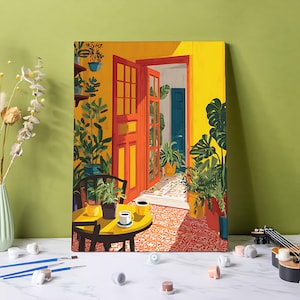 Kit de peinture par numéros Sunshine House, décoration murale à faire soi-même avec des plantes vertes