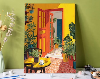 Sunshine House Paint by Numbers Kit, Green Plants DIY Wall Art, Beginner Friendly Paint By Number Kit Gift