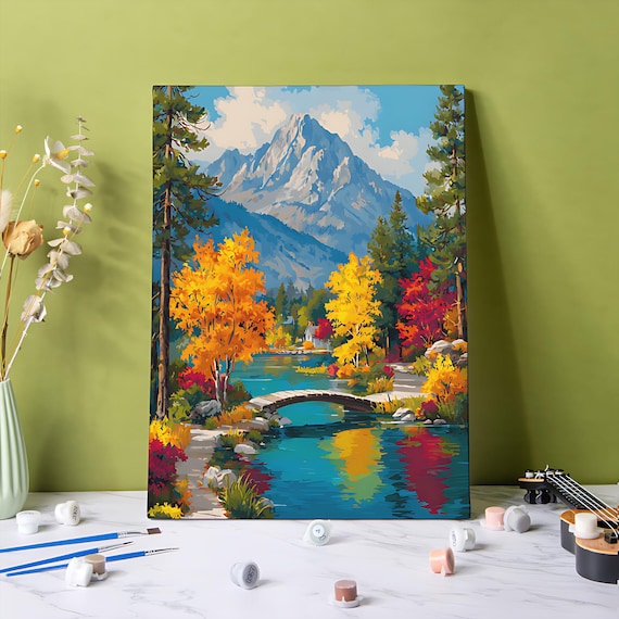 Autumn Mountain Lake Paint by Numbers Kit: Lakeside Path DIY