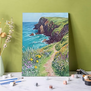 Winding Path Paint by Numbers Kit for Adults, 24 Colors DIY Acrylic Painting Kits Vibrant Seaside Landscape Painting Kits Handmade Wall Art