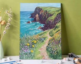 Seaside Path Malen nach Zahlen Kit: DIY Acryl Landschaftsbild auf Leinwand