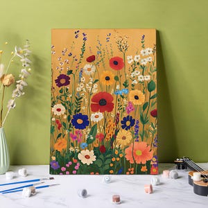 Kit de pintura por números: Campo de flores abstracto, 24 colores, ideal para principiantes