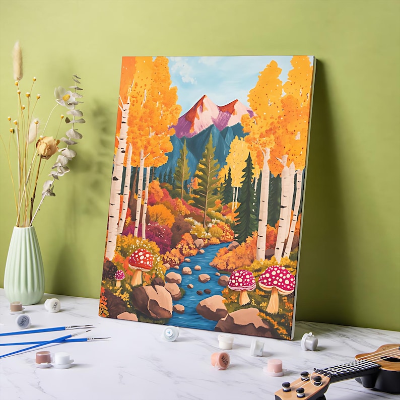 Autumn Forest Paint by Numbers Kit: Golden Birch DIY Acrylic Painting ...