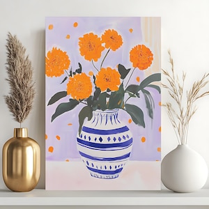 Kit per dipingere con i numeri un vaso di fiori, un bouquet di gerbere, 24 colori in stile vintage, un'opera d'arte murale fatta a mano, facile per principianti, un regalo per lei.