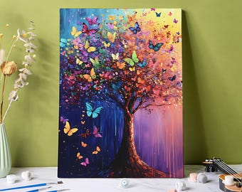Kit de pintura por números de Árbol Mágico: Lienzo de mariposas y plantas