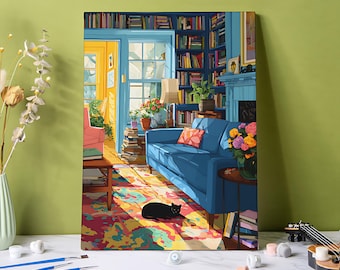 Colorful Black Cat Paint by Numbers Kit: 24 Colors DIY Acrylic Painting on Canvas