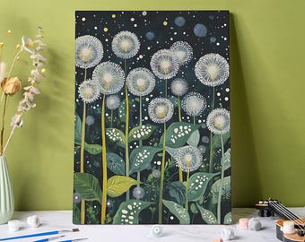 Mondschein Löwenzahn Malen nach Zahlen Kit: DIY Acryl Blumenlandschaft, anfängerfreundliches Malen nach Zahlen Kit Geschenk