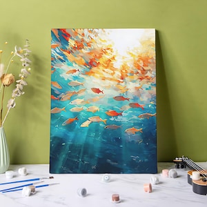 Vibrant Sea World Paint by Numbers Kit: DIY Acrylic Painting, Colorful Fish Wall Art