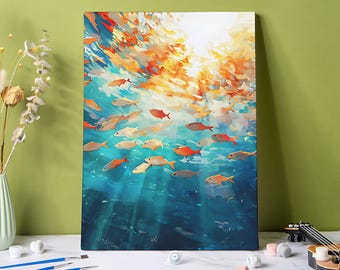 Vibrant Sea World Paint by Numbers Kit: DIY Acrylic Painting, Colorful Fish Wall Art