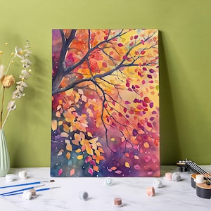 Autumn Beauty Paint by Numbers Kit for Adults, 24 Colors DIY Acrylic Painting Kits Vibrant Nature Landscape Painting Kits Handmade Wall Art