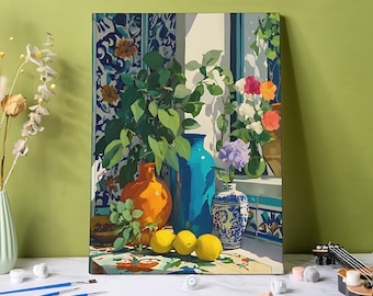 Plants Corner Paint by Numbers Kit, DIY Still Life Acrylic Painting on Canvas, Beginner Friendly Paint By Number Kit Gift