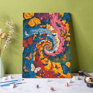 Butterfly Dreamland Paint by Numbers Kit for Adults, 24C DIY Acrylic Painting Home Decor Imaginative Landscape Painting Fantasy Wall Art