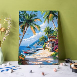Island Paint by Numbers Kit: Palm Tree Beach DIY Acrylic Painting