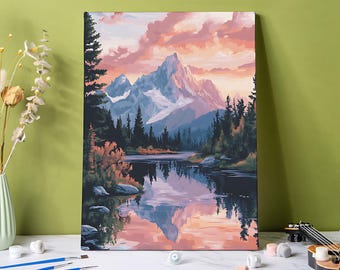 Berglandschaft Malen nach Zahlen Kit: DIY Acrylbild für Erwachsene, anfängerfreundliches Malen nach Zahlen Kit Geschenk