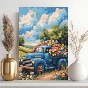 Frühlingsreise, Malen nach Zahlen Kit, 24C Reise mit Blumen DIY Acrylmalerei Wandkunst, handgefertigte Blumen Wohnkultur, freundlich für Anfänger