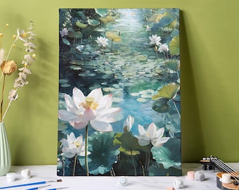 Lotus Lake Paint by Number Kit: DIY Acrylic Canvas Art, Home Decor