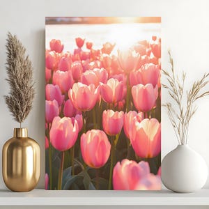 Tulpen unter Sonnenschein Malen nach Zahlen Kit, 24C Strahlen Sonnenschein DIY Acrylmalerei Wandkunst, handgemachtes Wohndekor, anfängerfreundlich