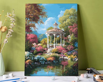 Autumn Garden Paint by Numbers Kit: Gazebo Floral DIY Canvas Art