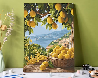 Kit de pintura por números de limón: Pintura acrílica DIY con temática marina, ideal para principiantes. Regalo perfecto para adultos.