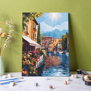 City on the Water Paint by Numbers Kit, Venice Paint by Number, 24 Colors DIY Acrylic Wall Art Home Decor, Handmade Gift, Easy to Start