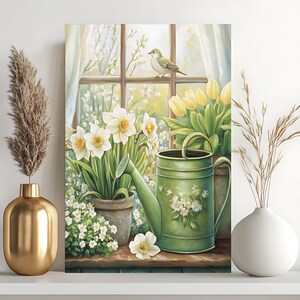 Kit per dipingere con i numeri sul davanzale primaverile, 24 colori, piante verdi in vaso, pittura acrilica fai da te, decorazione da parete, decorazione per la casa fatta a mano, adatta anche ai principianti.